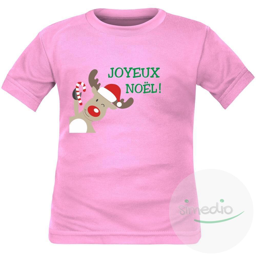 Tee shirt enfant original : Joyeux NOËL (plusieurs couleurs), Rose, 2 ans, Courtes - SiMEDIO