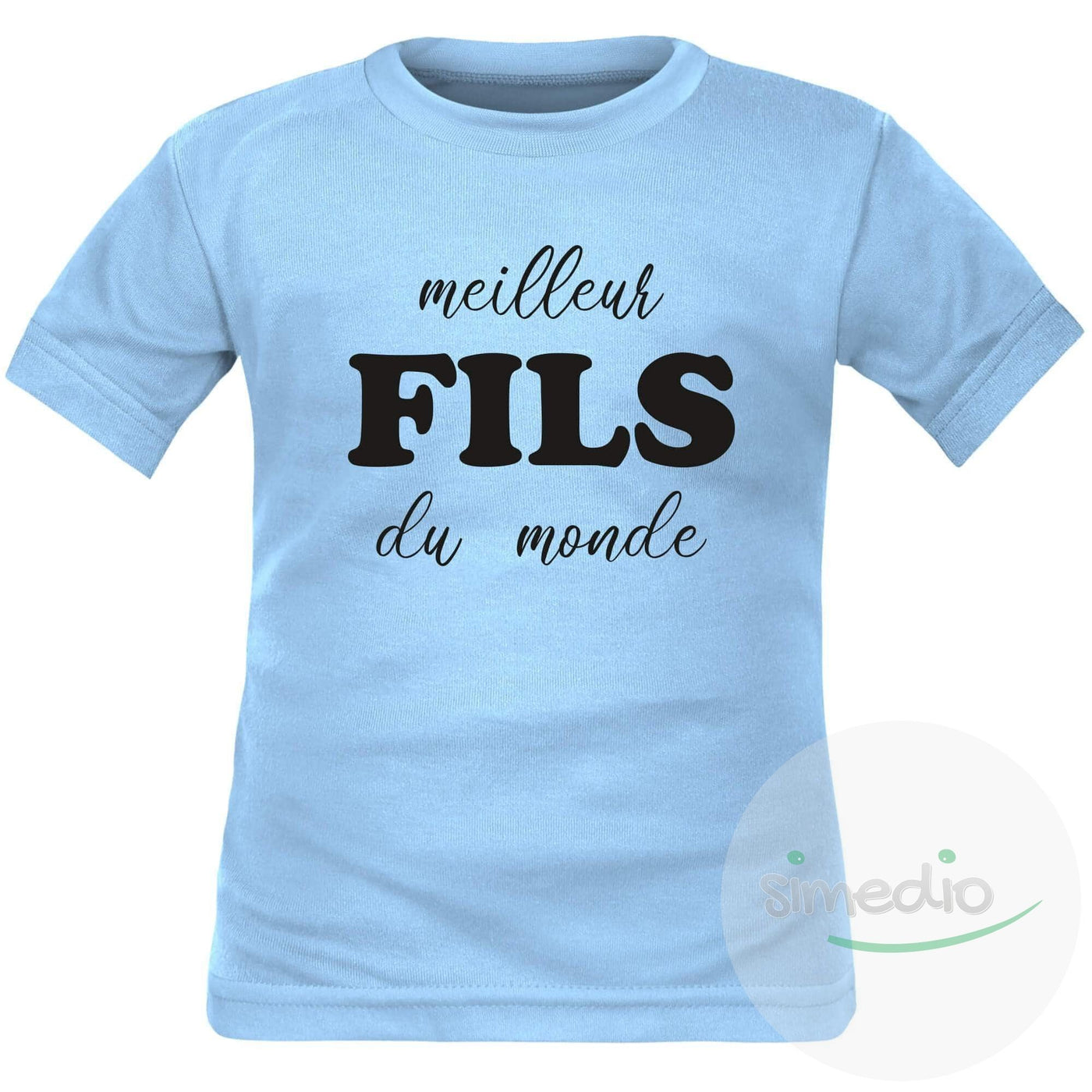 Tee shirt enfant original : meilleur FILS du monde, Bleu, 2 ans, Courtes - SiMEDIO