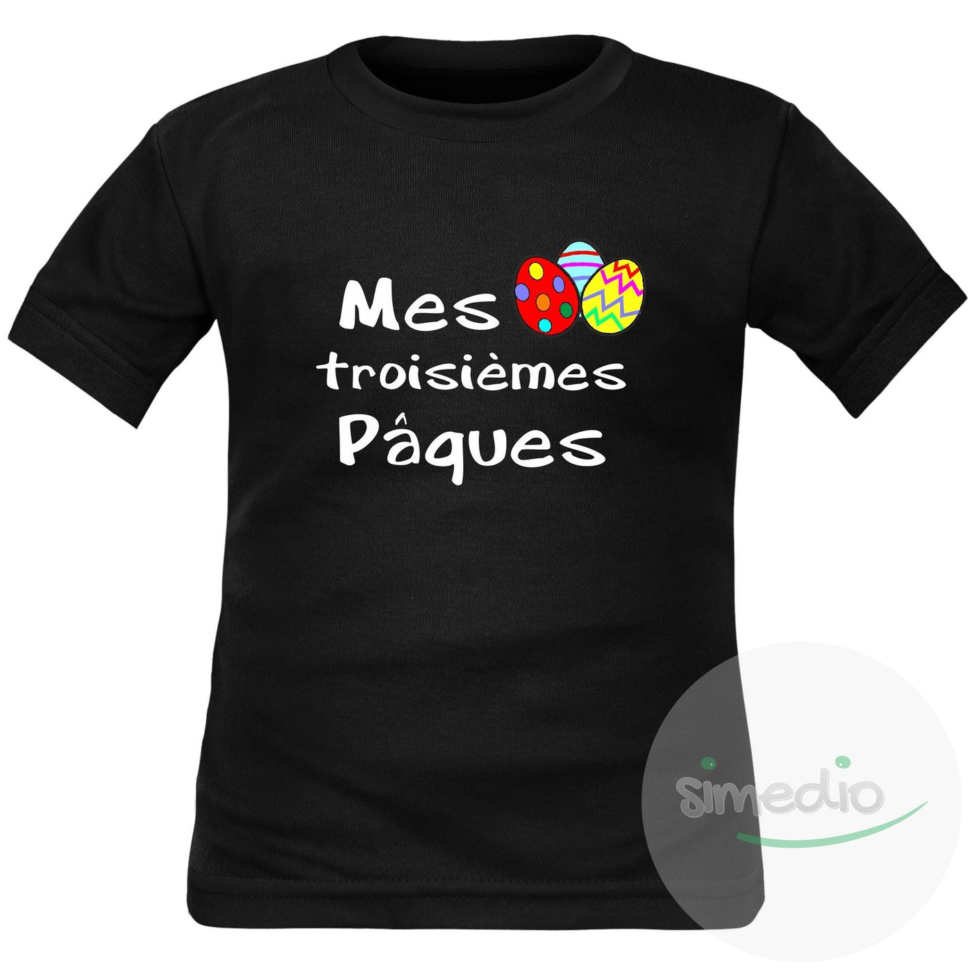 Tee shirt enfant original : Mes 2˚, 3˚, 4˚... Pâques (à personnaliser !), Noir, 2 ans, Courtes - SiMEDIO