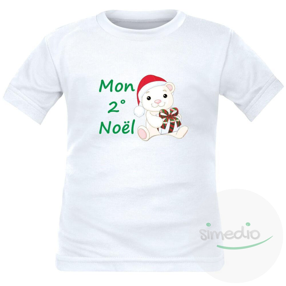 Tee shirt enfant original : Mon 2˚, 3˚, 4˚... NOËL (à personnaliser !), Blanc, 2 ans, Courtes - SiMEDIO