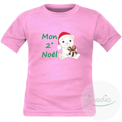 Tee shirt enfant original : Mon 2˚, 3˚, 4˚... NOËL (à personnaliser !), Rose, 2 ans, Courtes - SiMEDIO