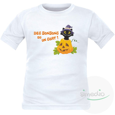 Tee shirt enfant original pour Halloween : des bonbons ou un sort !, Blanc - m. courte, 2 ans, - SiMEDIO