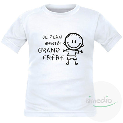 Tee shirt enfant pour futur grand frère : je serai bientôt GRAND FRÈRE, Blanc, 2 ans, Courtes - SiMEDIO