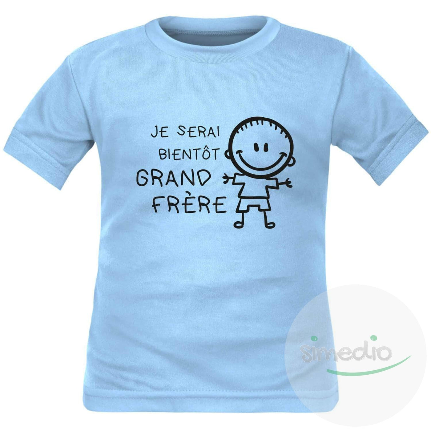Tee shirt enfant pour futur grand frère : je serai bientôt GRAND FRÈRE, Bleu, 2 ans, Courtes - SiMEDIO