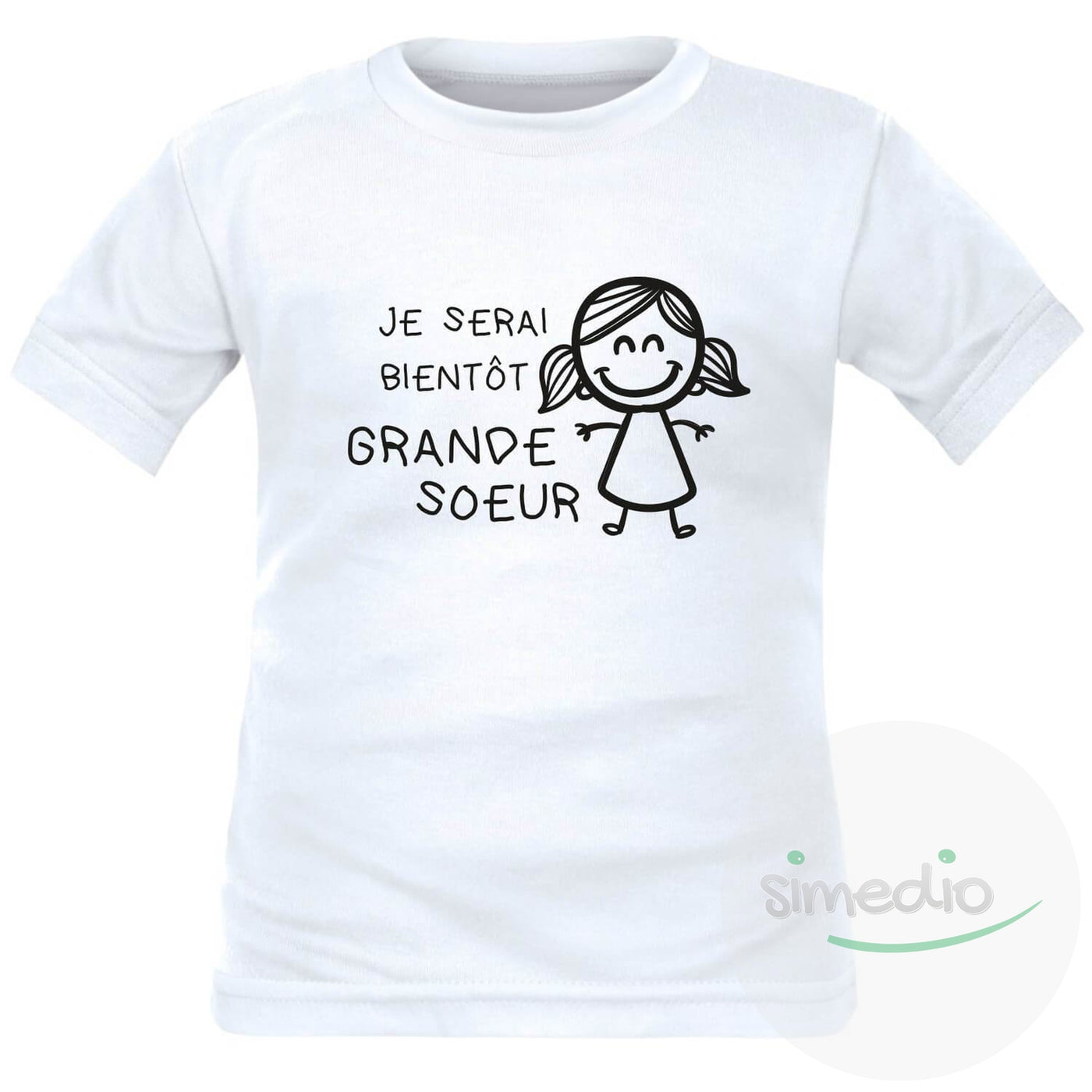 Tee shirt enfant pour future grande soeur: je serai bientôt GRANDE SOEUR, Blanc, 2 ans, Courtes - SiMEDIO
