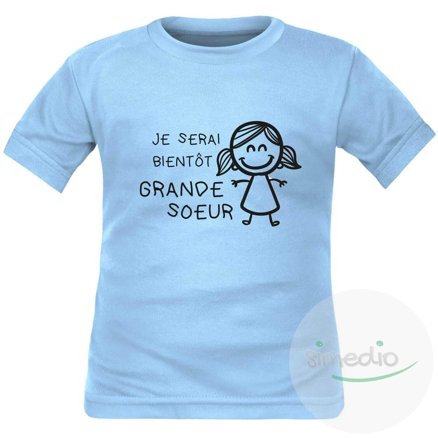 Tee shirt enfant pour future grande soeur: je serai bientôt GRANDE SOEUR, Bleu, 2 ans, Courtes - SiMEDIO