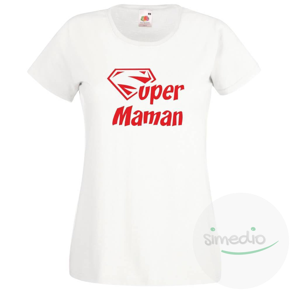 Tee shirt original : SUPER MAMAN, Blanc, S, - SiMEDIO