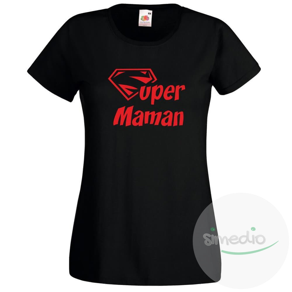 Tee shirt original : SUPER MAMAN, Noir, S, - SiMEDIO